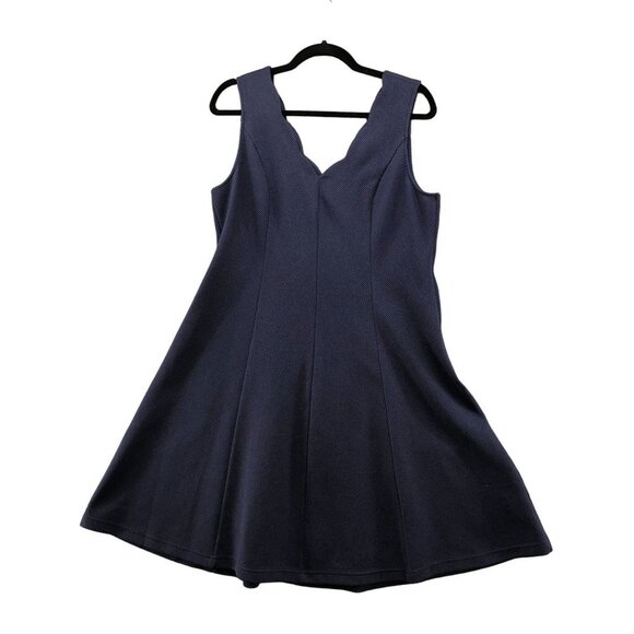 Lace & Mesh Fit Flare Scallop Trim V-neck Sleeveless Party Dress Blue Size XL - Picture 1 of 10
